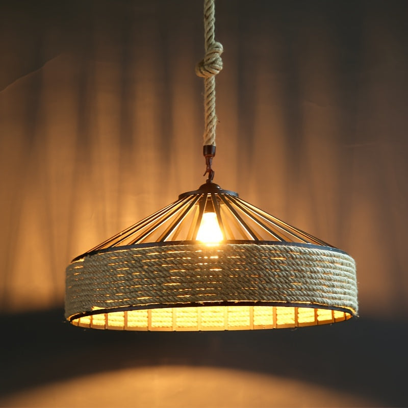 Hemp Rope & Metal Drum Pendant Light