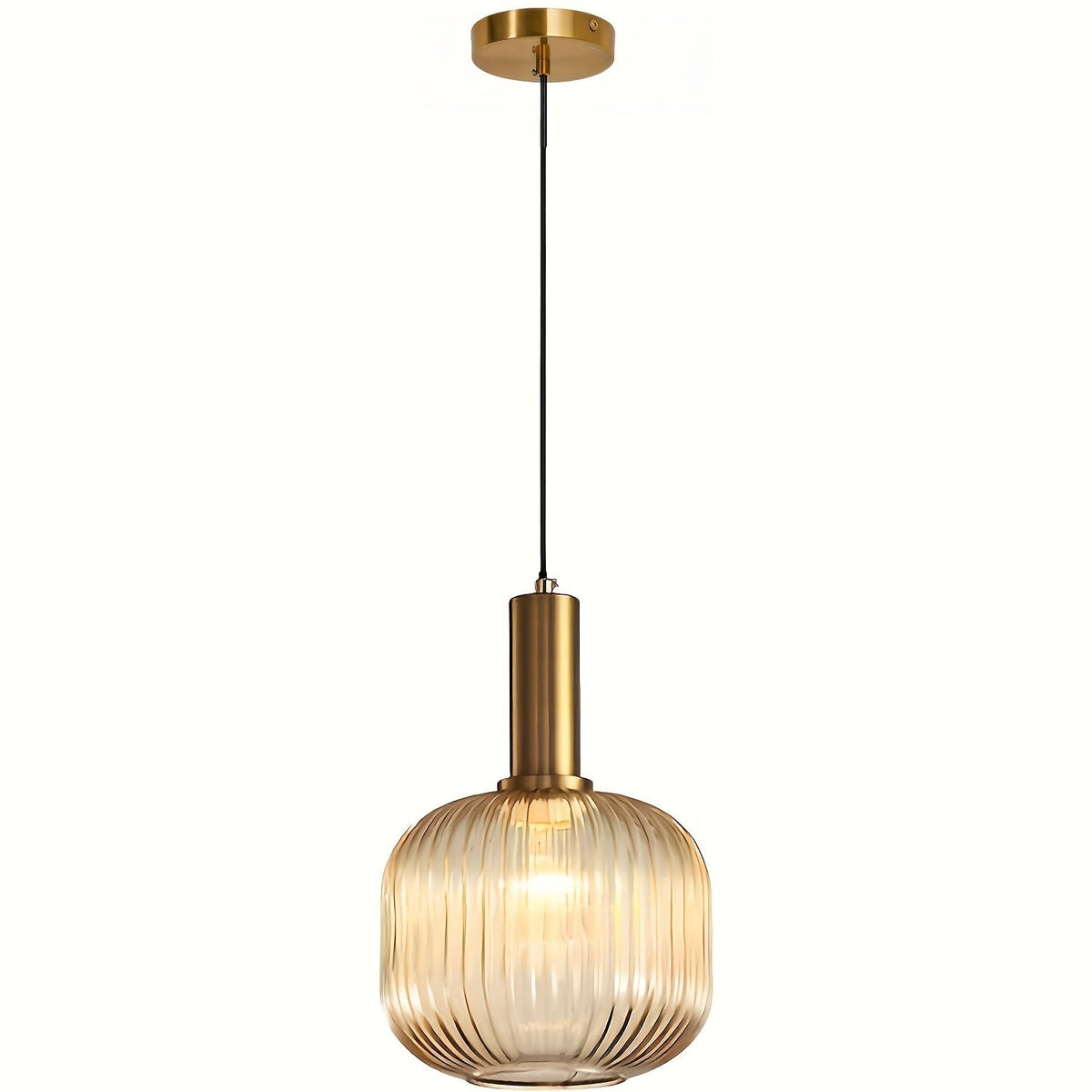 Ribbed Glass & Brass Finish Pendant Light