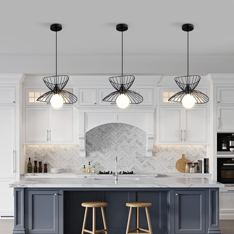 Black Open Wire Petal Pendant Light