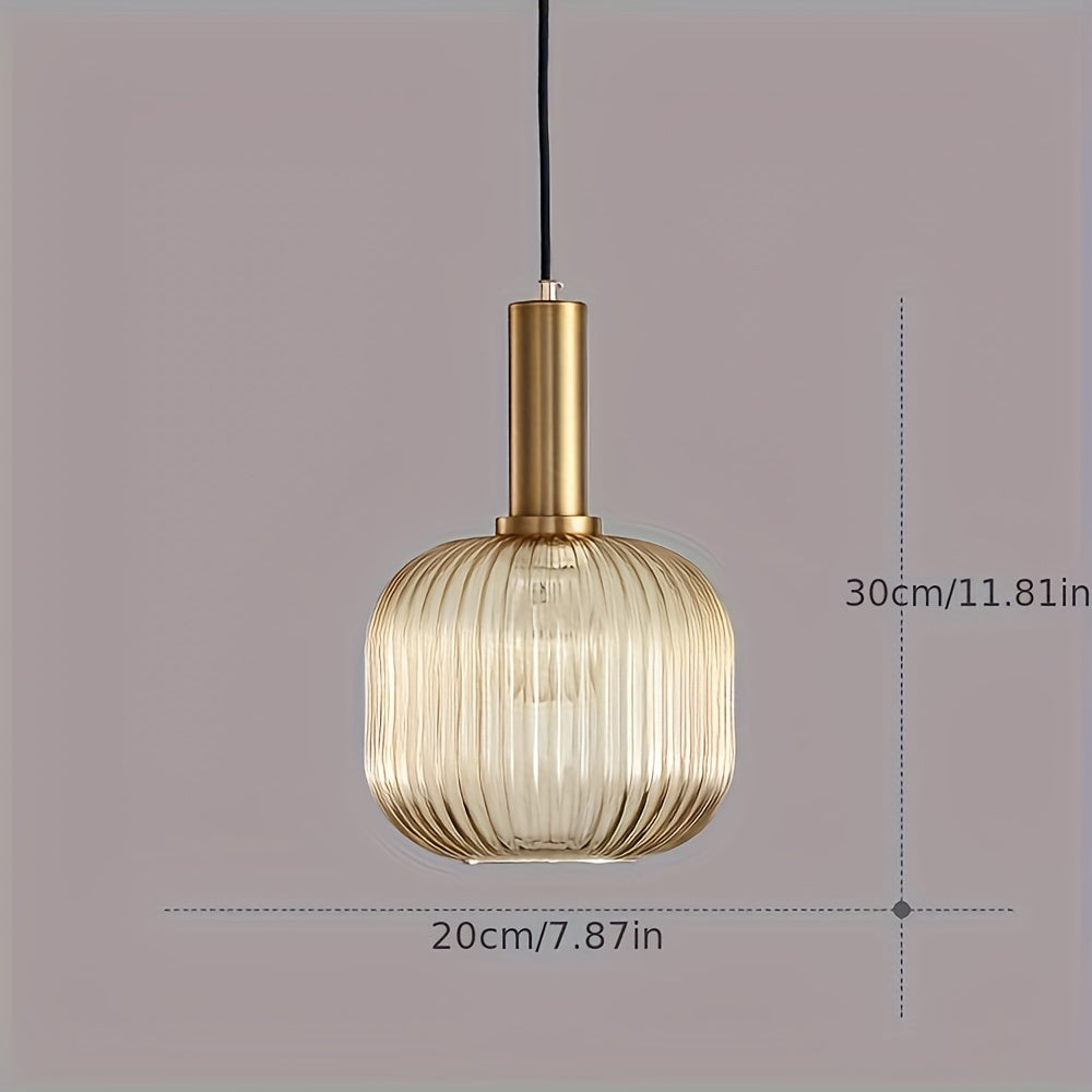 Ribbed Glass & Brass Finish Pendant Light