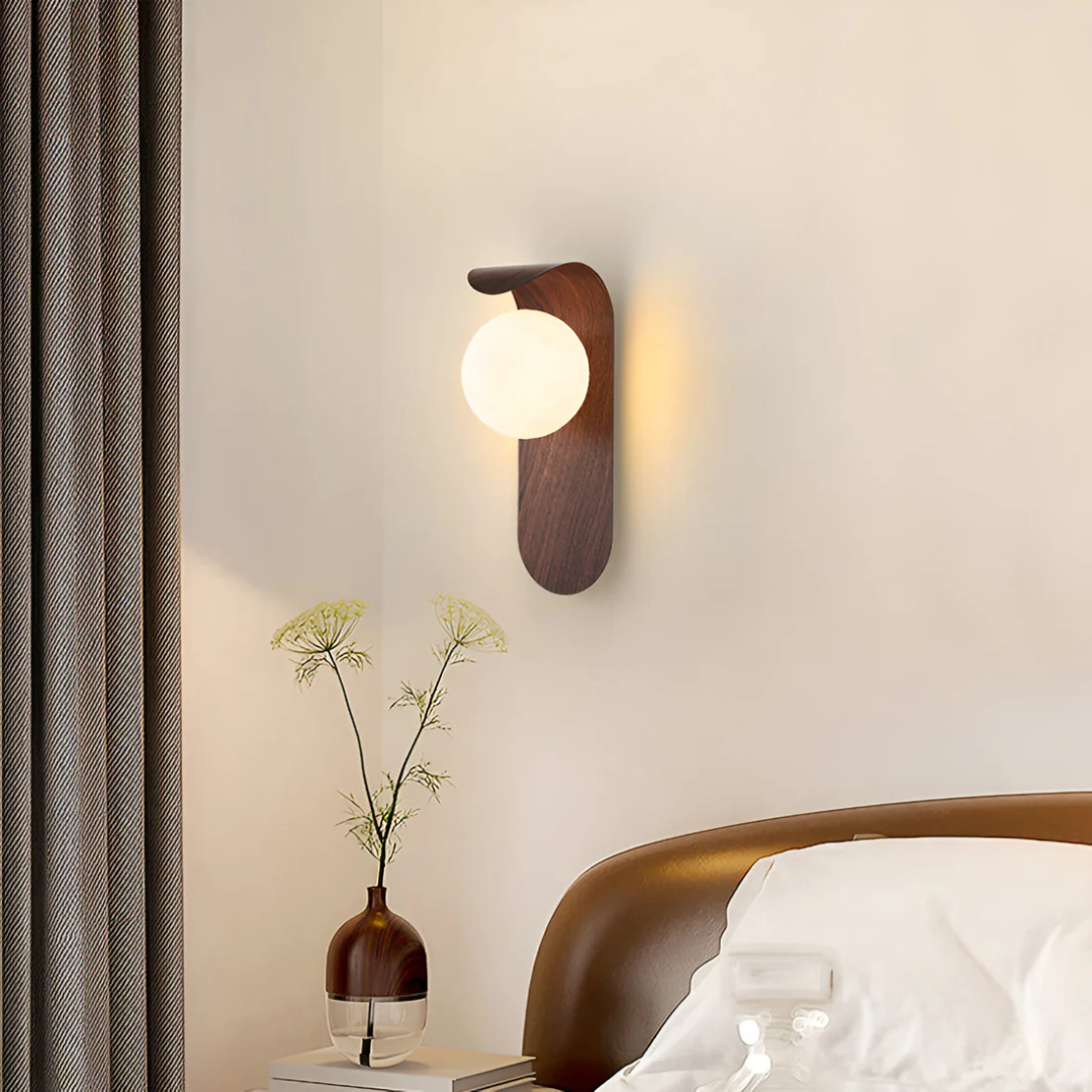 Ivo Curved Wood & Glass Globe Wall Light