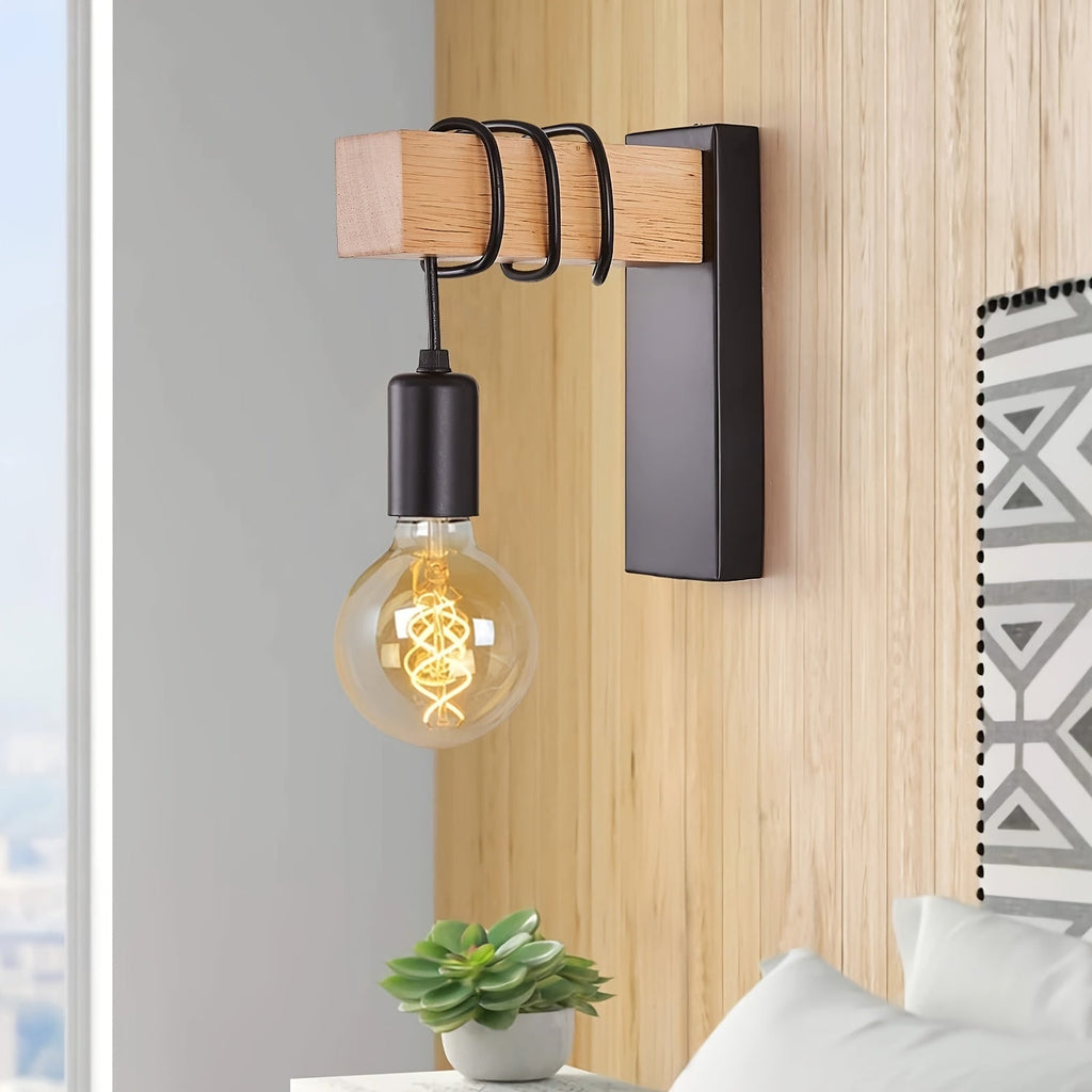 Ezra Industrial Wood & Metal Wall Sconce