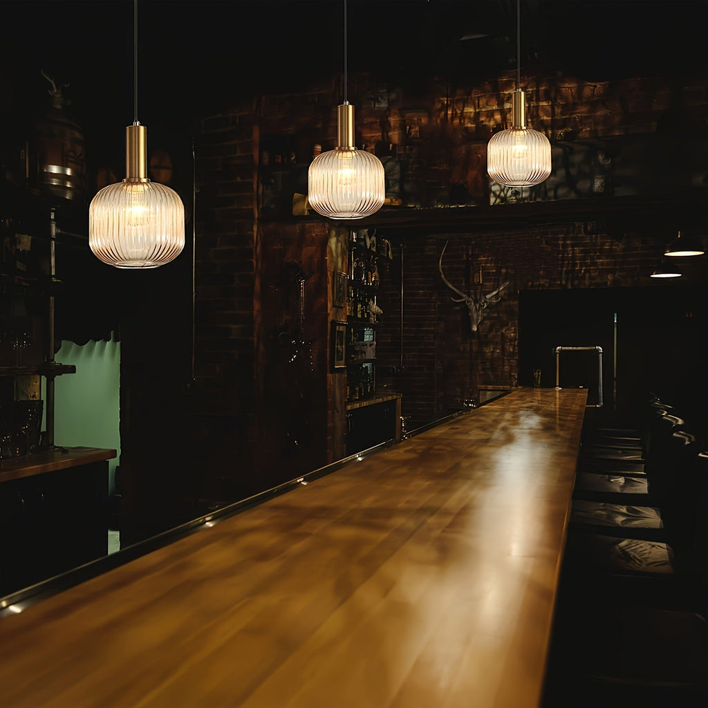 Ribbed Glass & Brass Finish Pendant Light