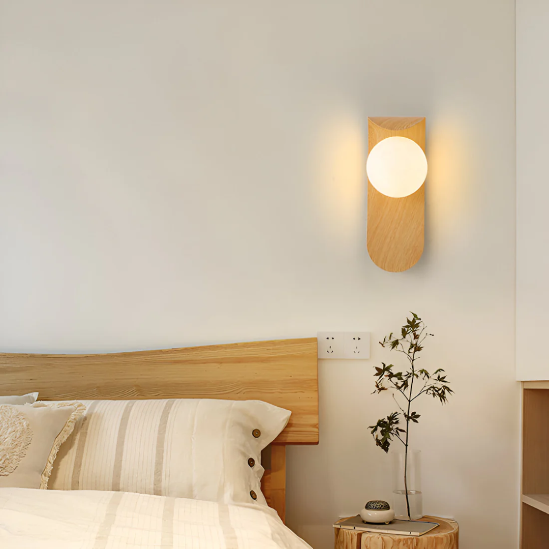 Ivo Curved Wood & Glass Globe Wall Light