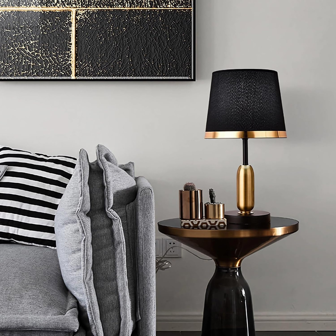 Black & Gold Fabric Shade Table Lamp