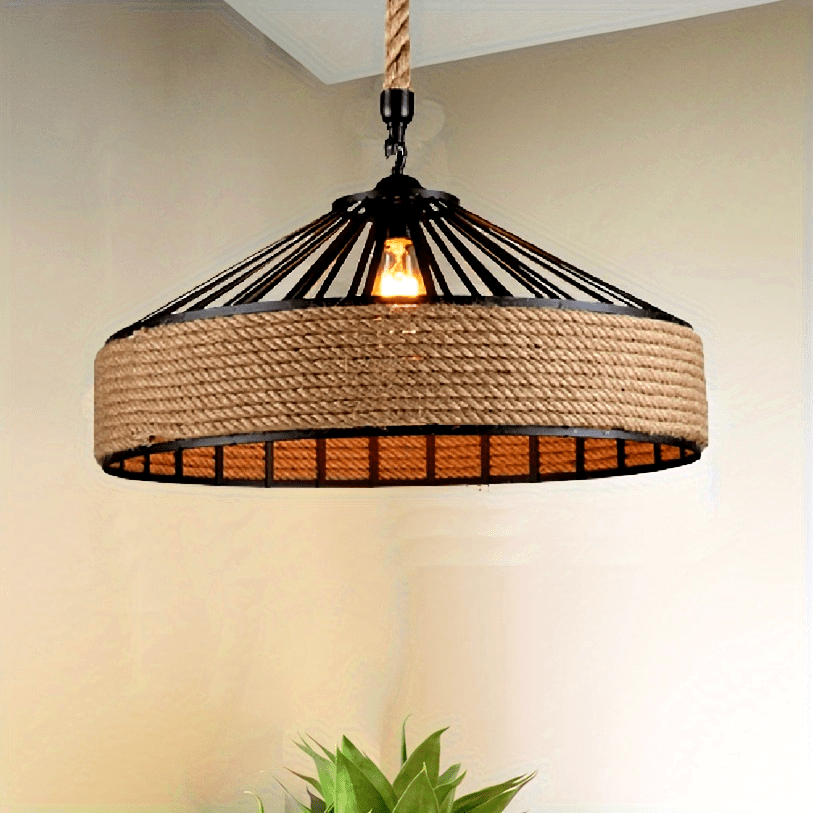 Hemp Rope & Metal Drum Pendant Light