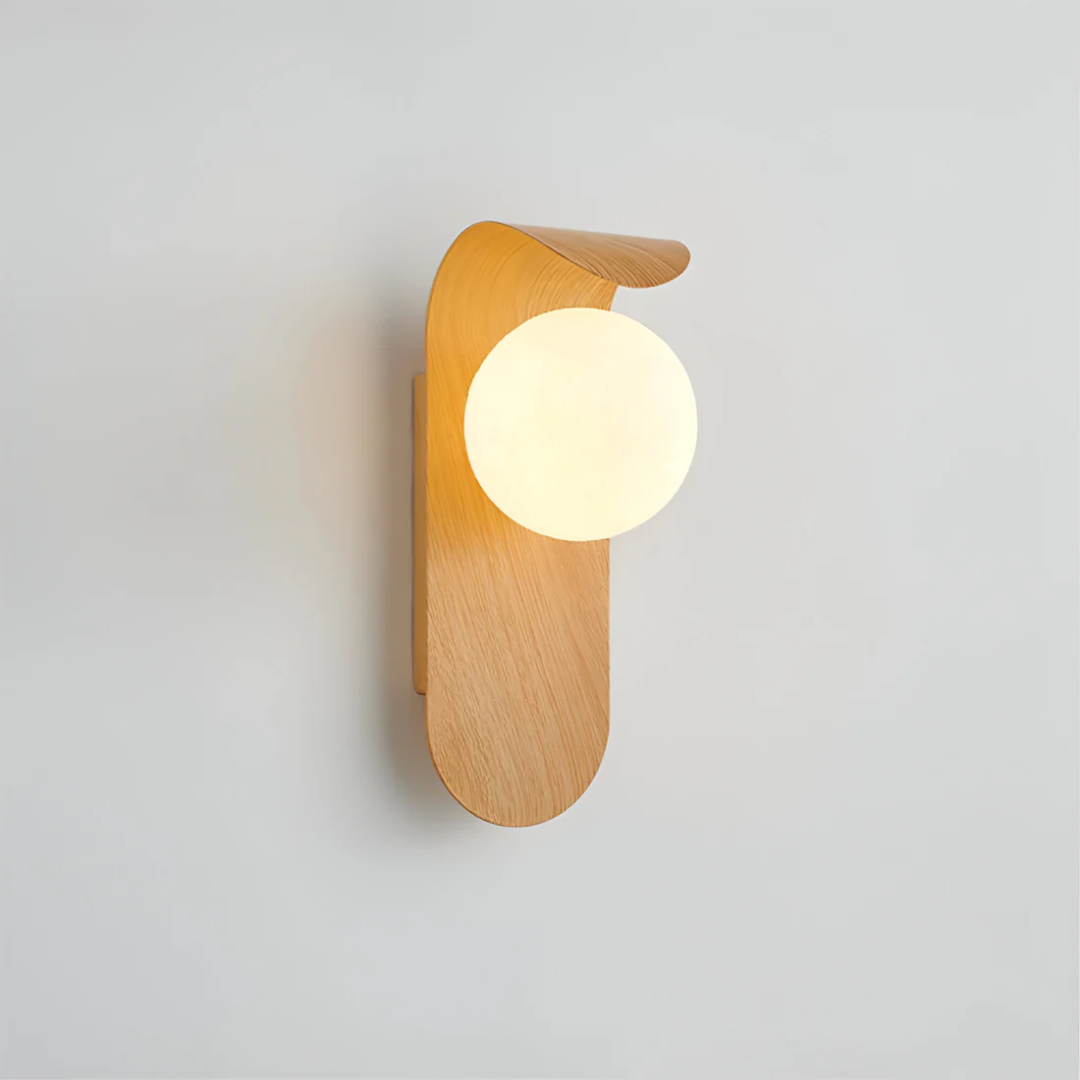 Ivo Curved Wood & Glass Globe Wall Light
