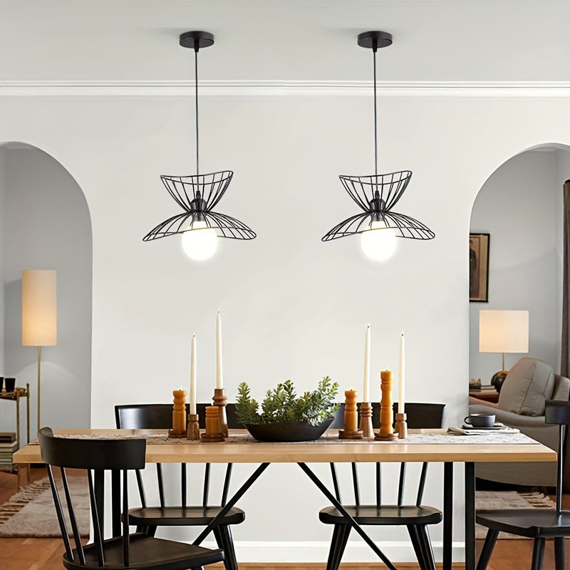 Black Open Wire Petal Pendant Light