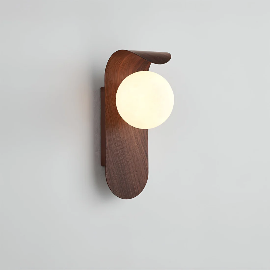 Ivo Curved Wood & Glass Globe Wall Light