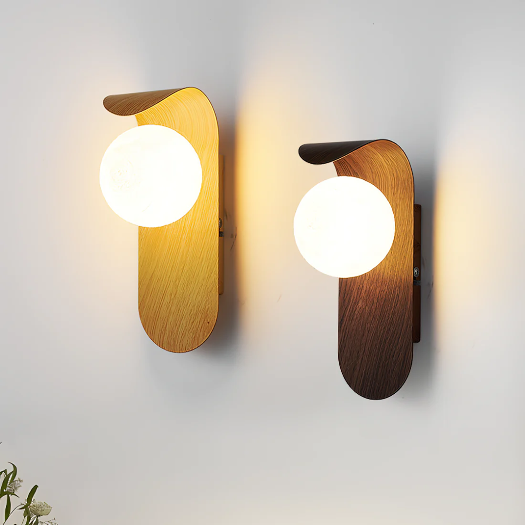 Ivo Curved Wood & Glass Globe Wall Light