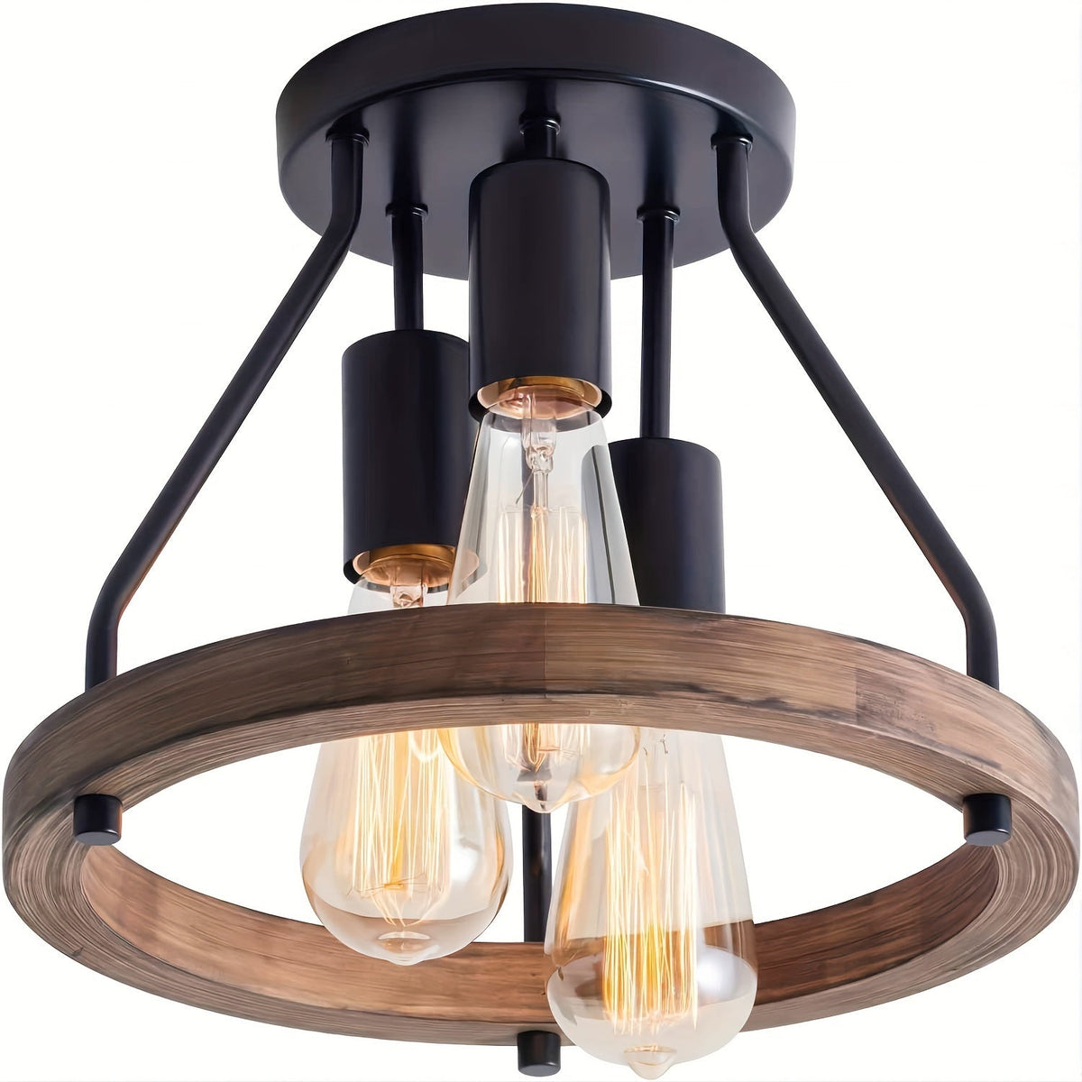 Ronan Industrial Wood Ring 3-Light Ceiling Light