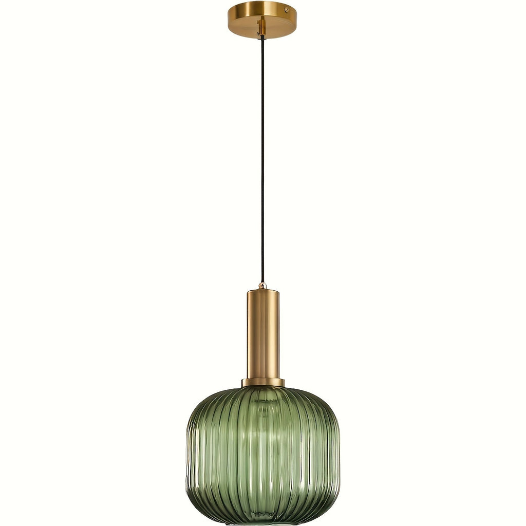 Ribbed Glass & Brass Finish Pendant Light