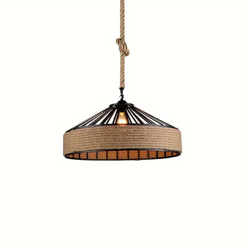 Hemp Rope & Metal Drum Pendant Light