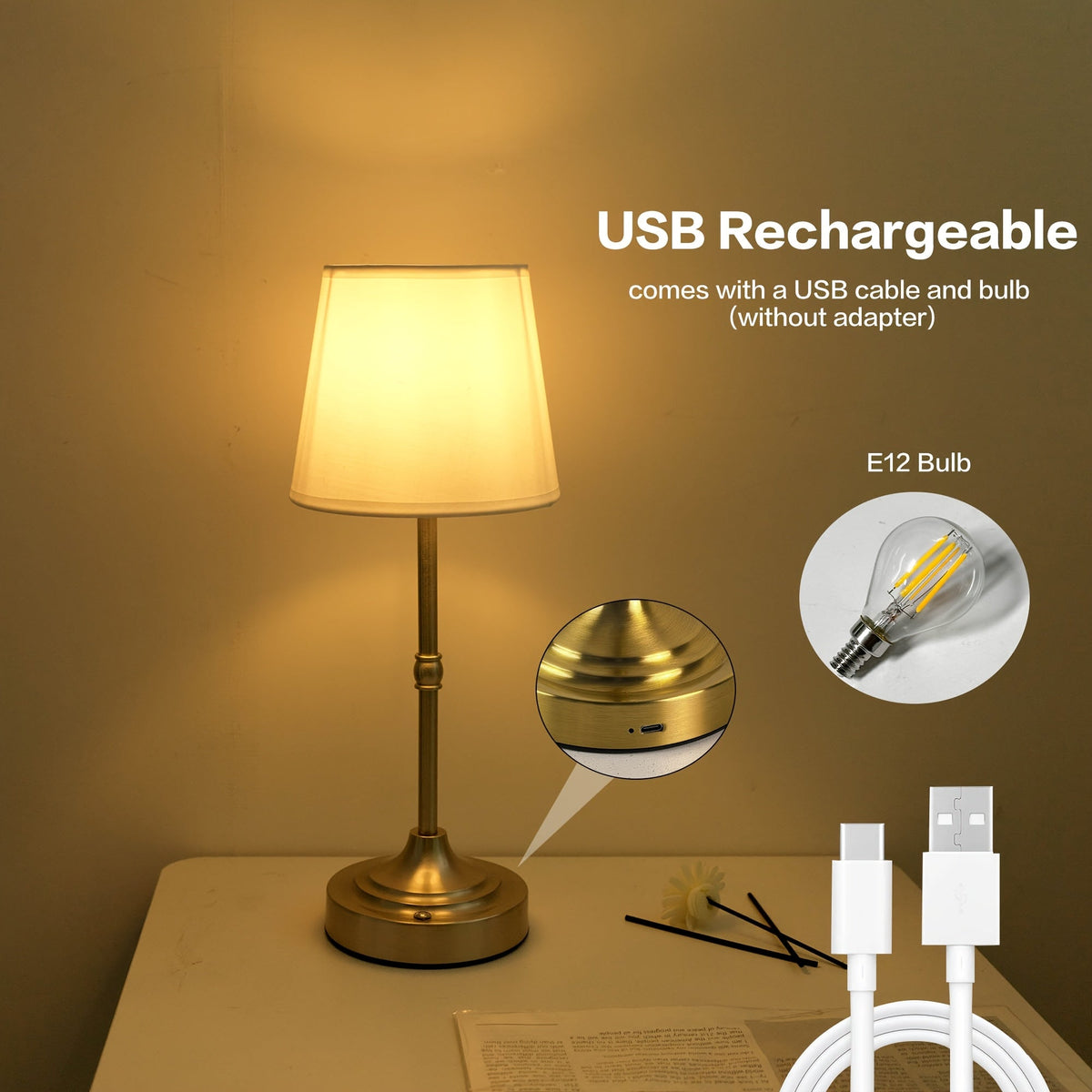 Cordless Fabric Shade Table Lamp