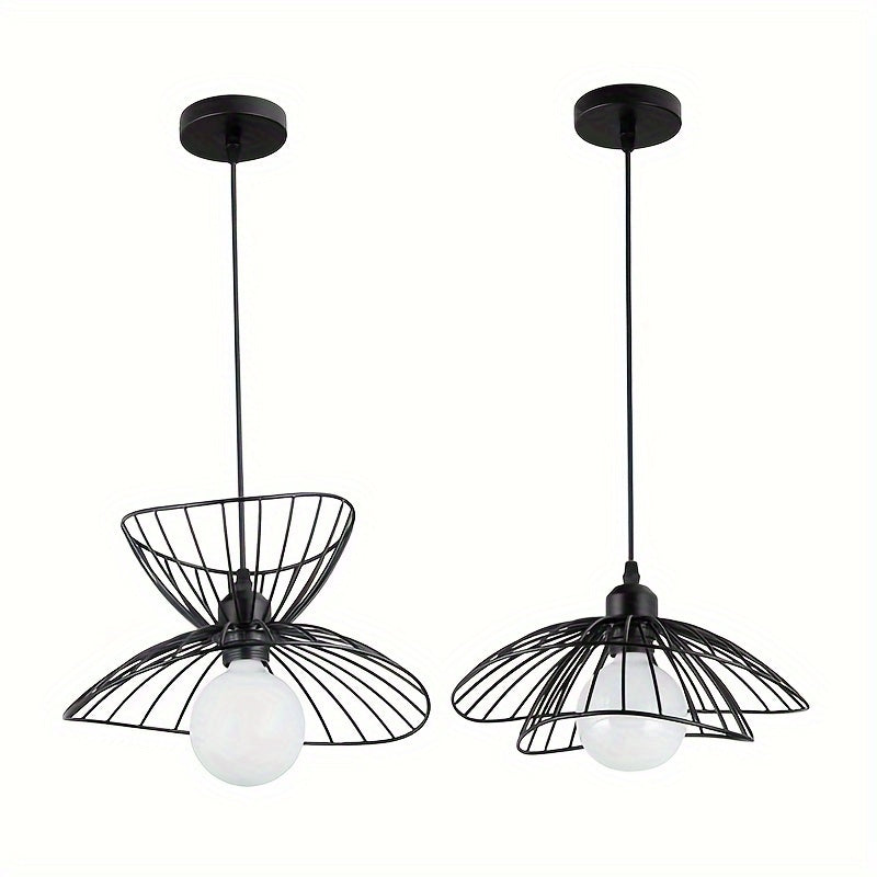 Black Open Wire Petal Pendant Light