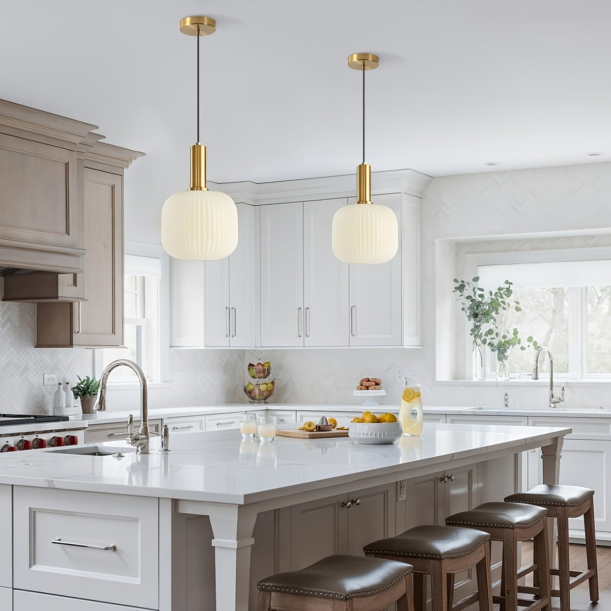 Ribbed Glass & Brass Finish Pendant Light