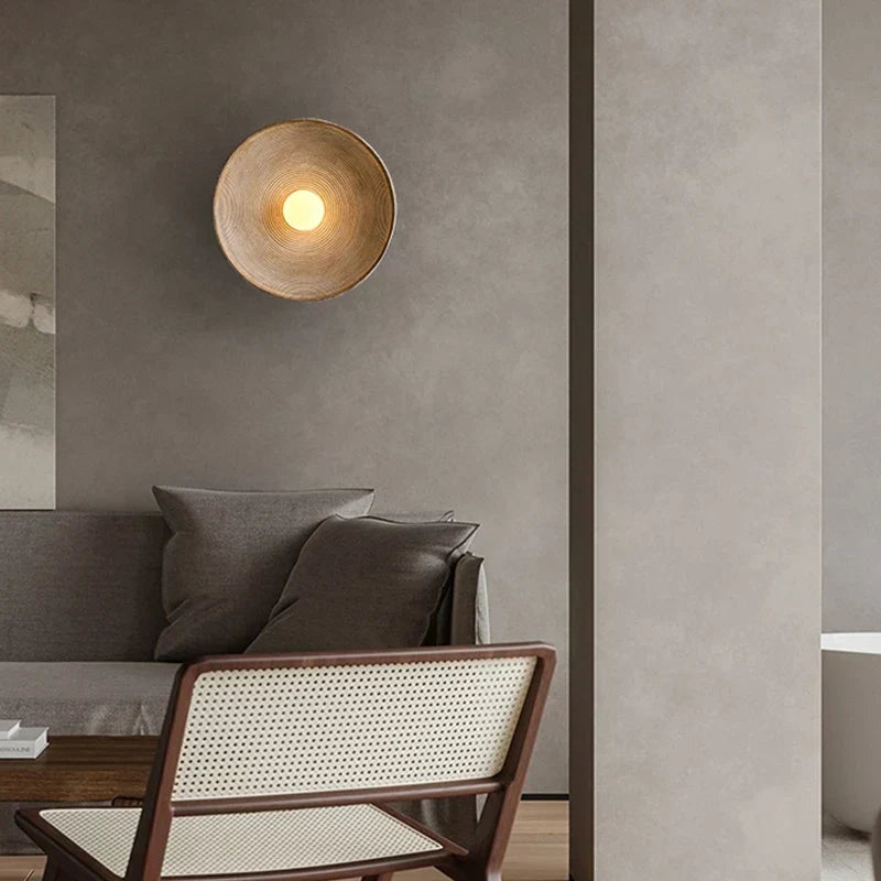 Fenn Round Wood-Effect LED Wall Light