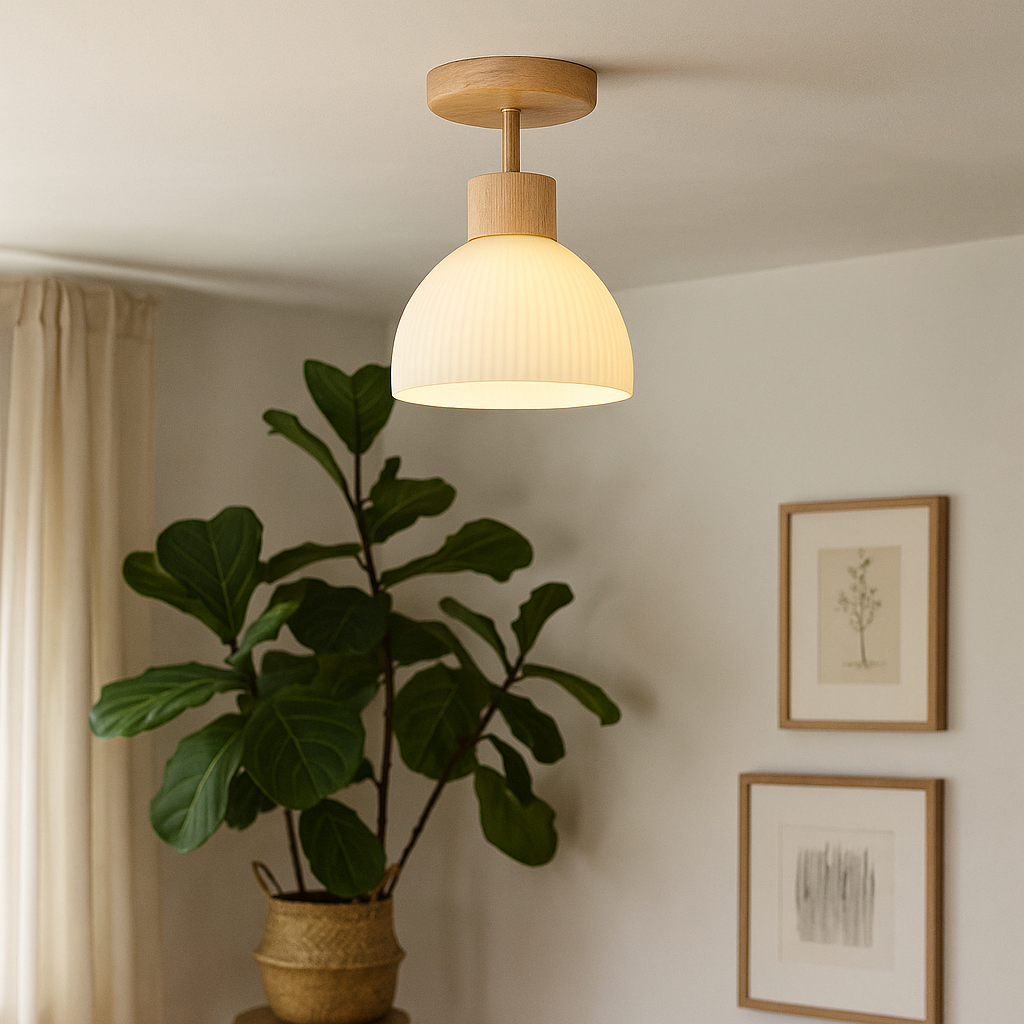 Isla Wood & Frosted Glass Ceiling Light