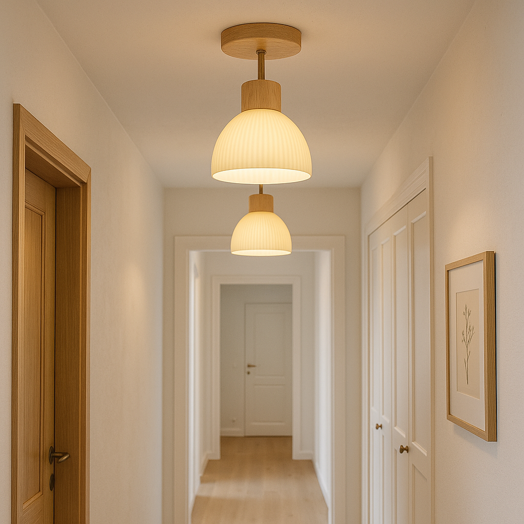 Isla Wood & Frosted Glass Ceiling Light