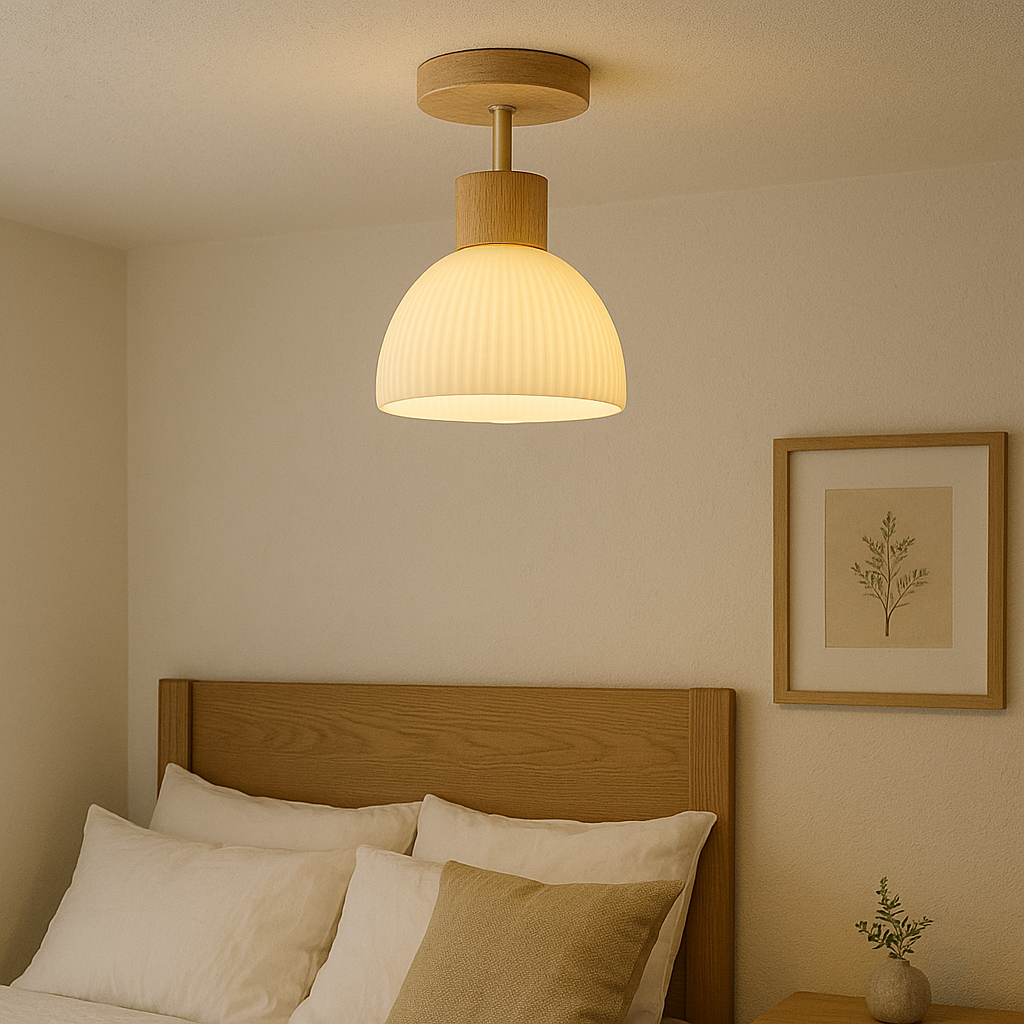 Isla Wood & Frosted Glass Ceiling Light
