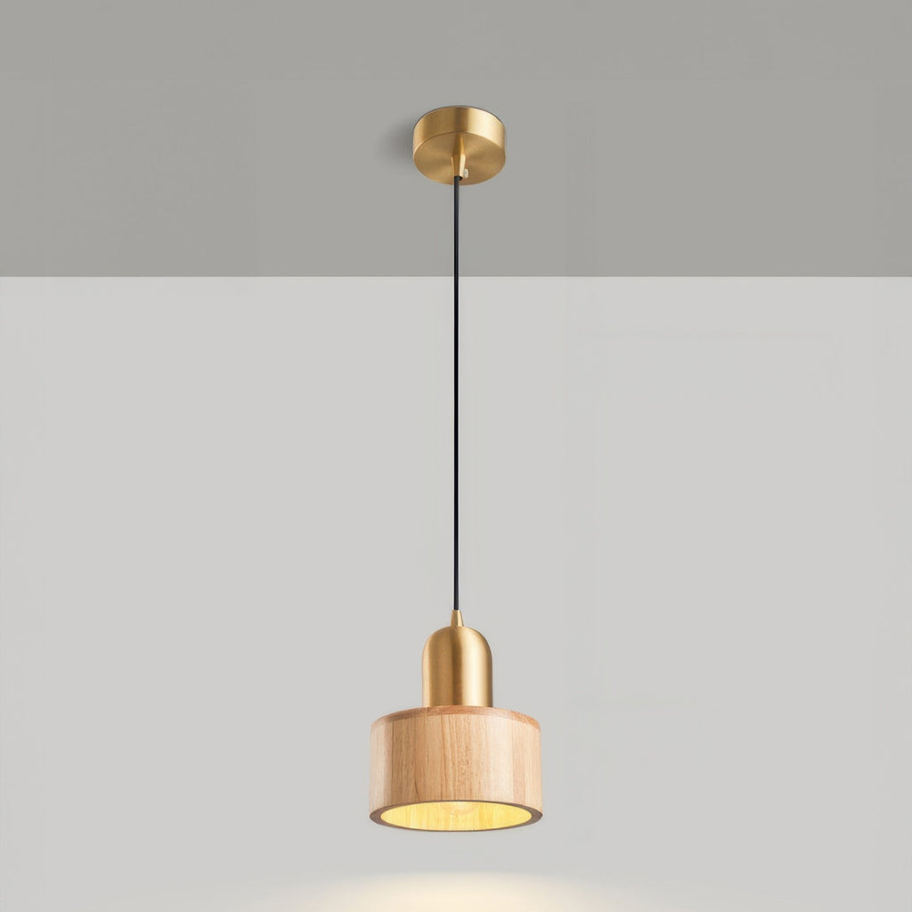 Emi Walnut & Brass Cylinder Pendant Light