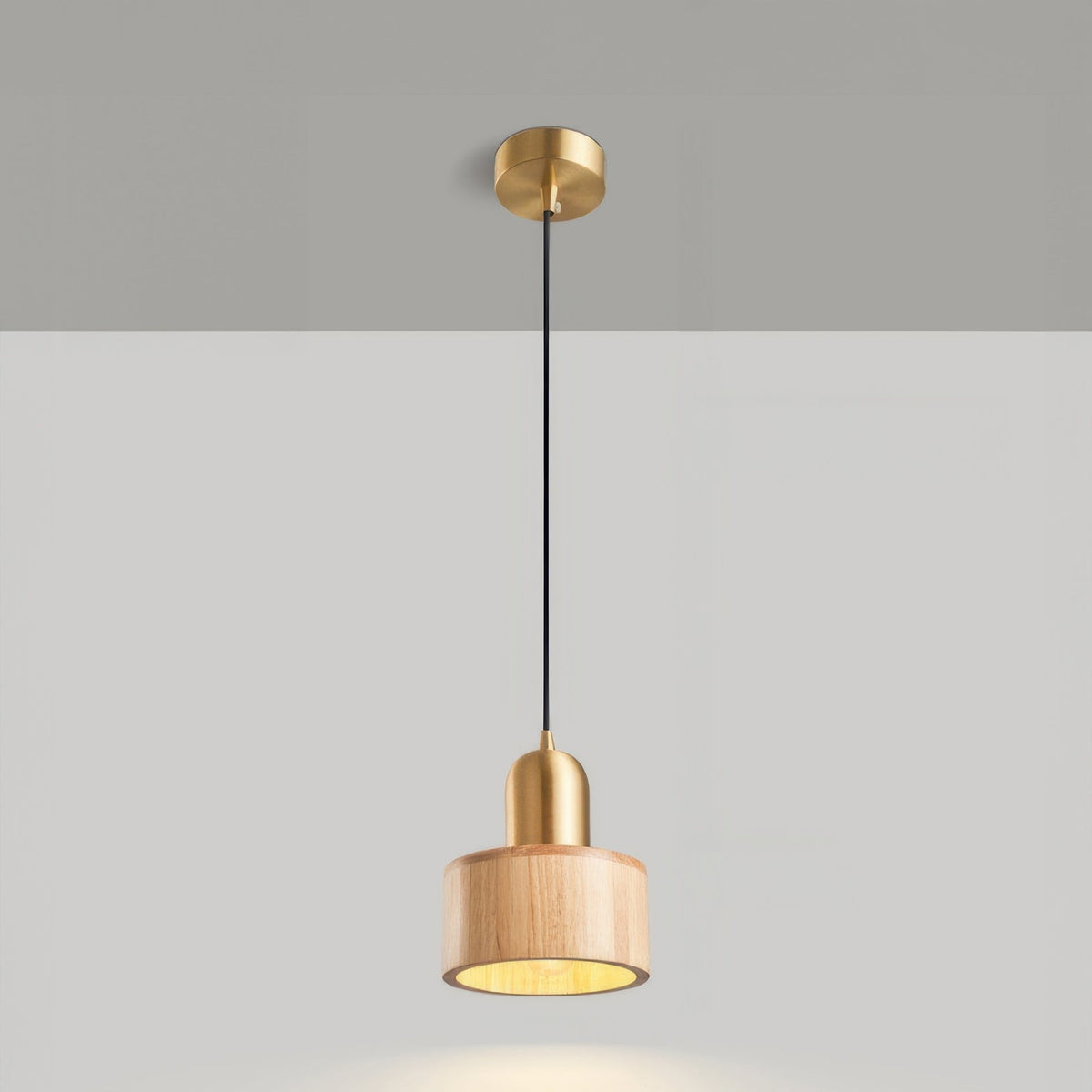 Emi Walnut & Brass Cylinder Pendant Light