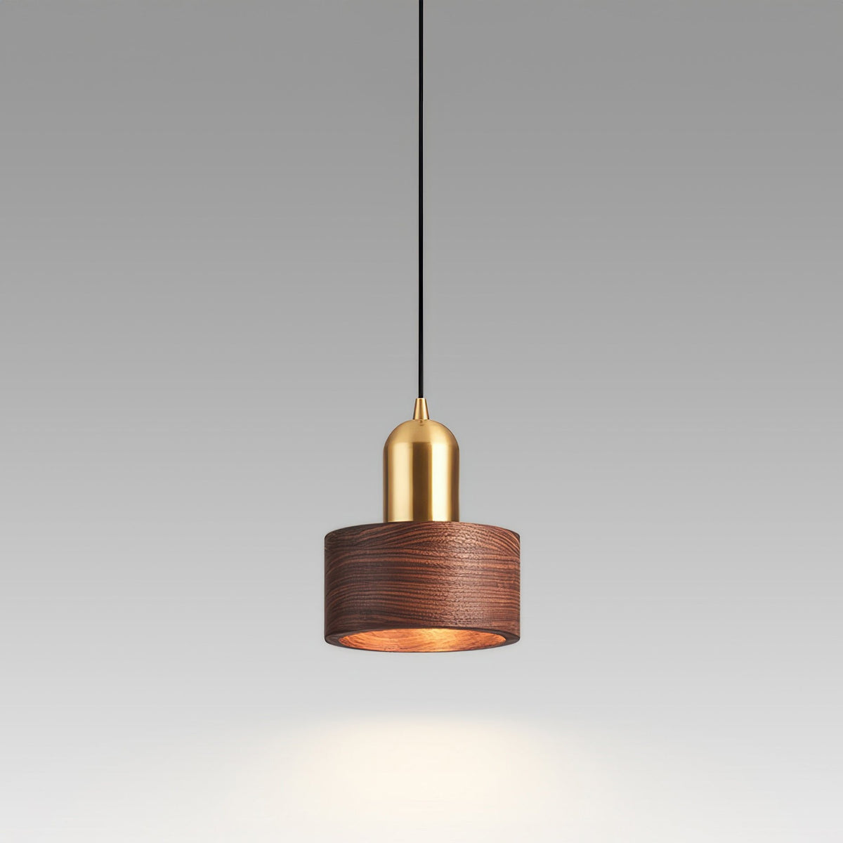 Emi Walnut & Brass Cylinder Pendant Light