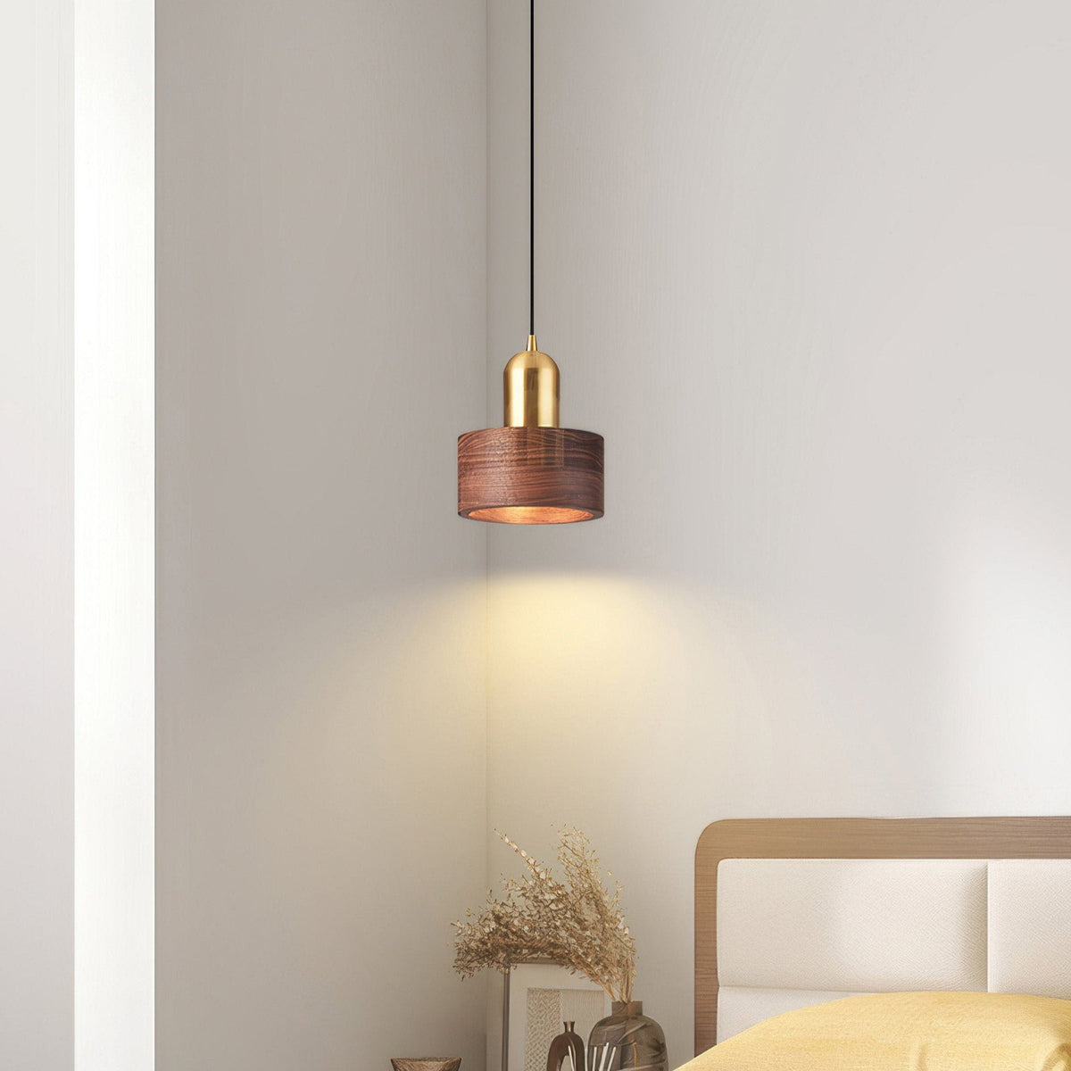 Emi Walnut & Brass Cylinder Pendant Light