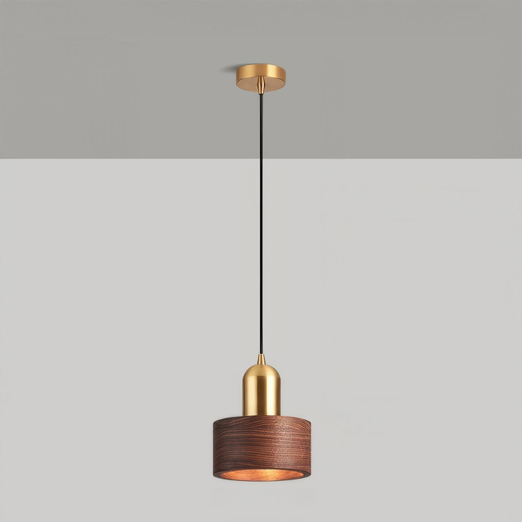 Emi Walnut & Brass Cylinder Pendant Light