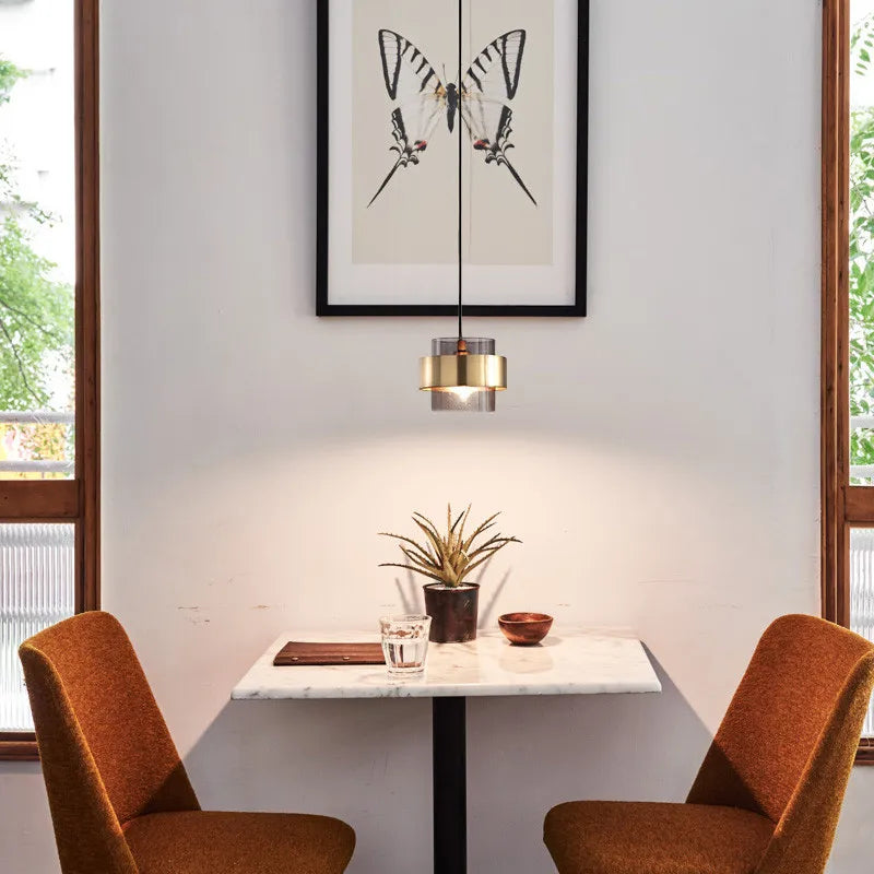 Glass & Brass Band Cylinder Pendant Light