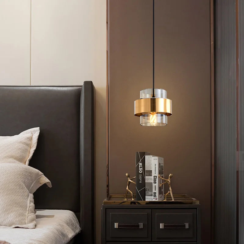 Glass & Brass Band Cylinder Pendant Light