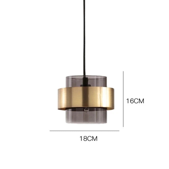 Glass & Brass Band Cylinder Pendant Light