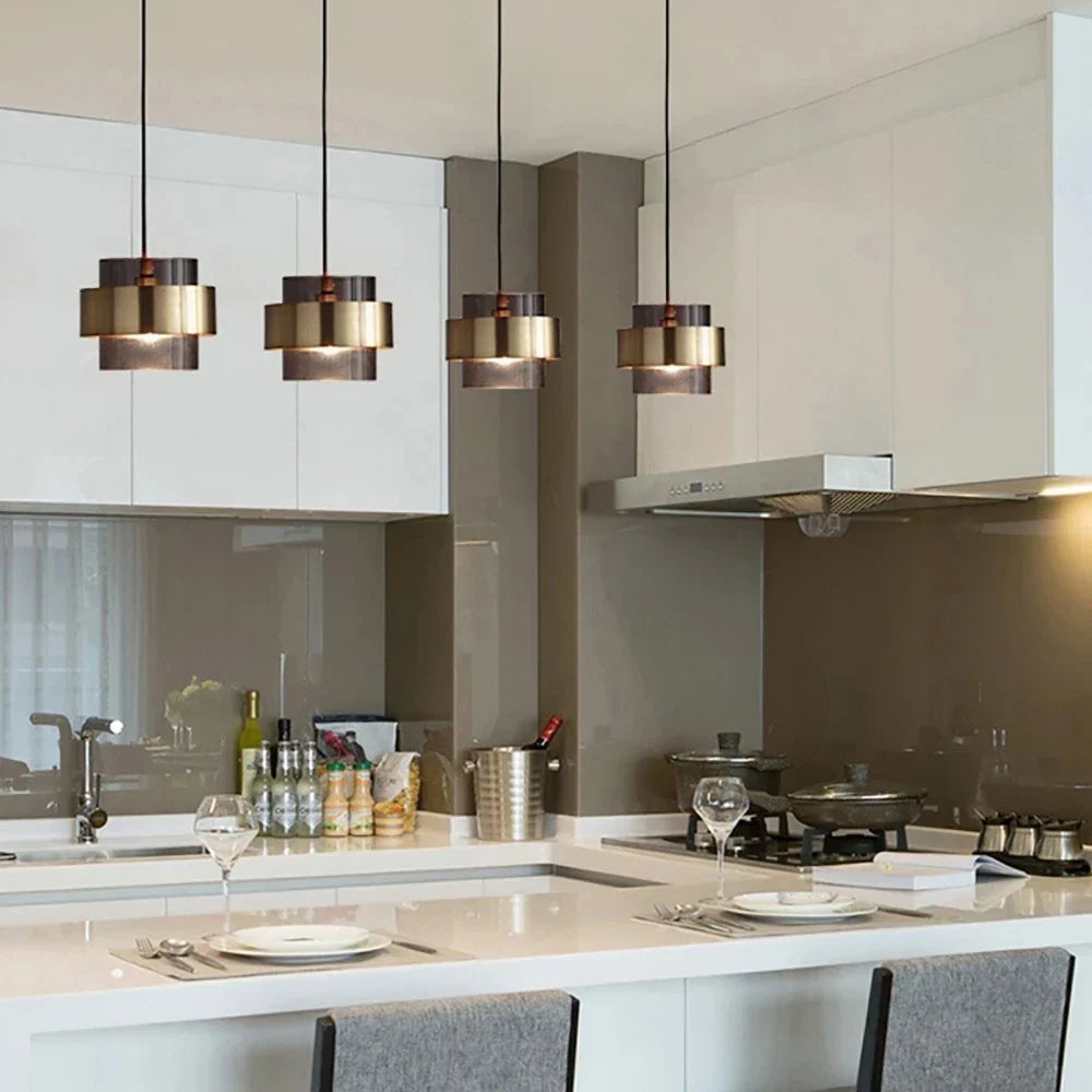 Glass & Brass Band Cylinder Pendant Light