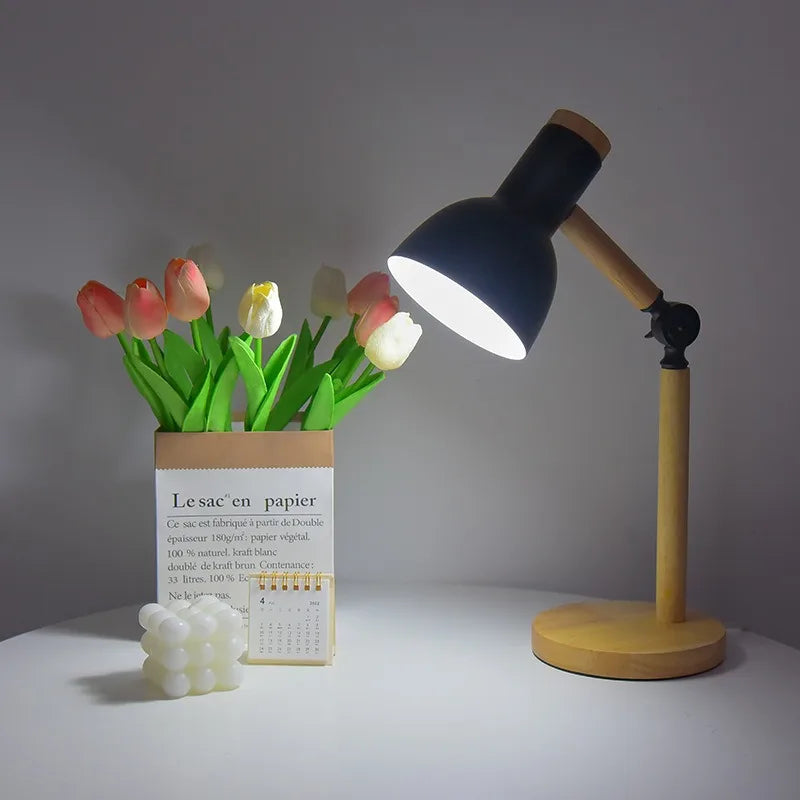 Adjustable Rubberwood Desk Lamp