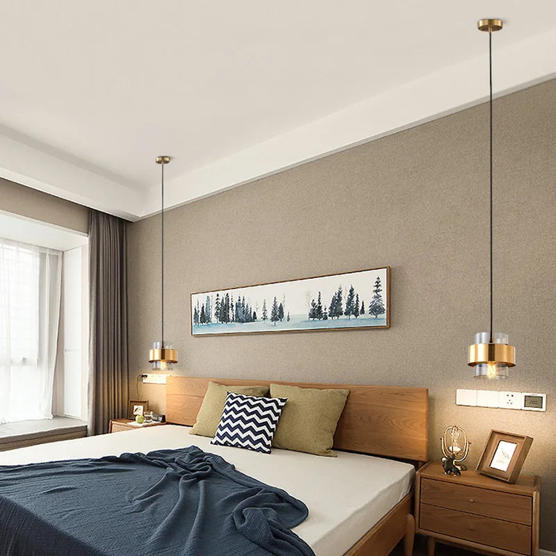 Glass & Brass Band Cylinder Pendant Light