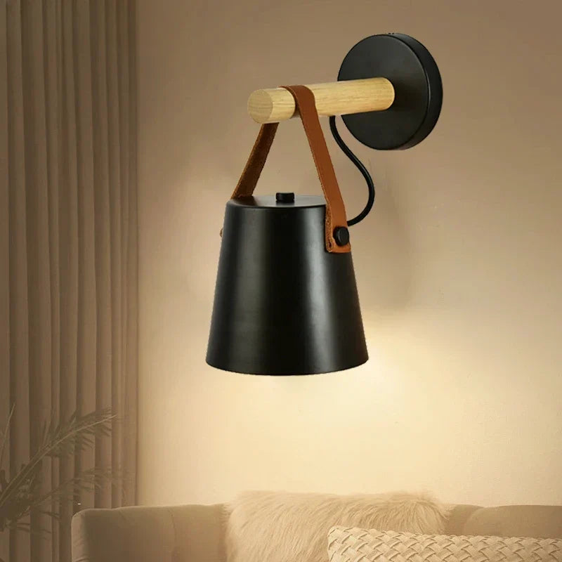 Hugo Wood & Leather Hanging Wall Lamp