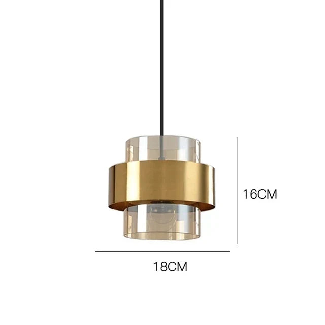 Glass & Brass Band Cylinder Pendant Light