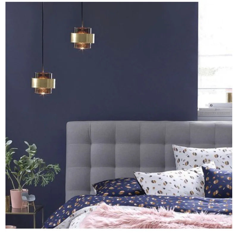 Glass & Brass Band Cylinder Pendant Light