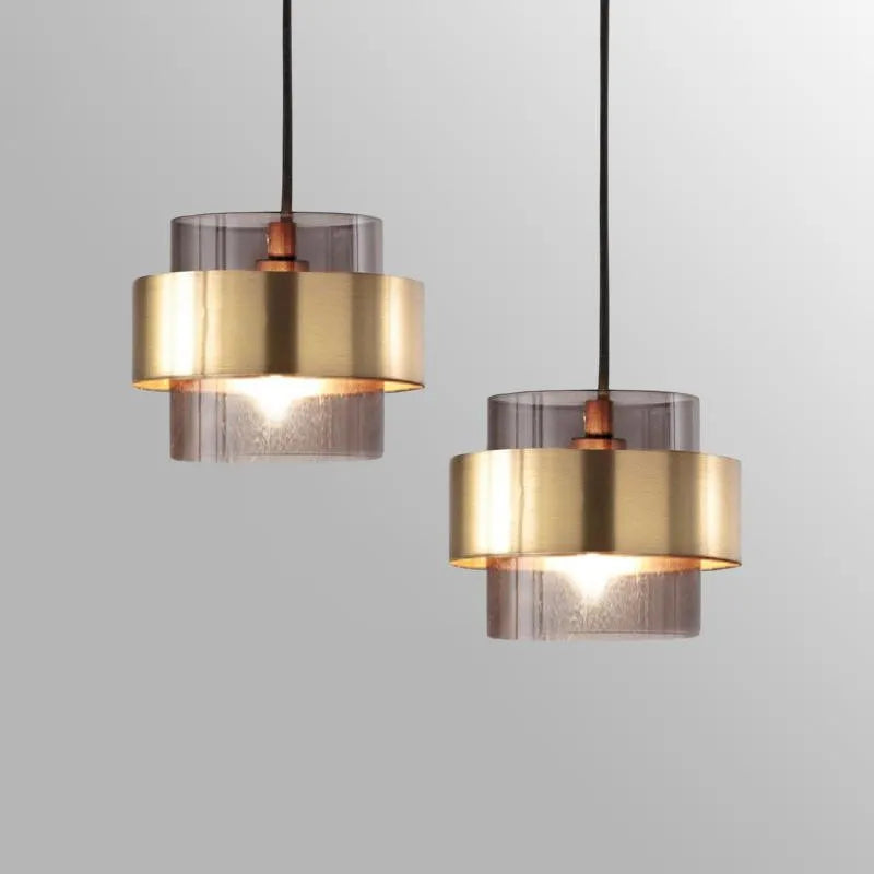 Glass & Brass Band Cylinder Pendant Light