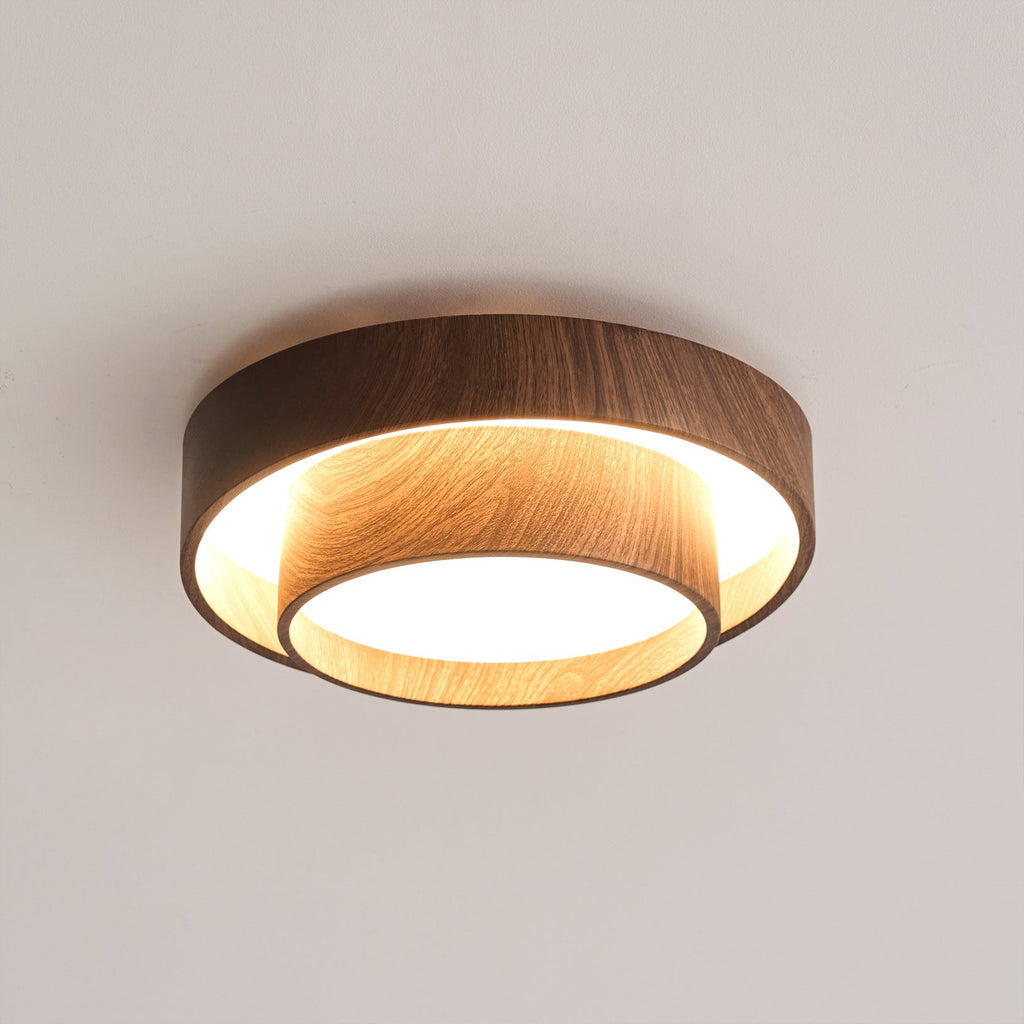 Vaako Walnut-Effect LED Flush Ceiling Light