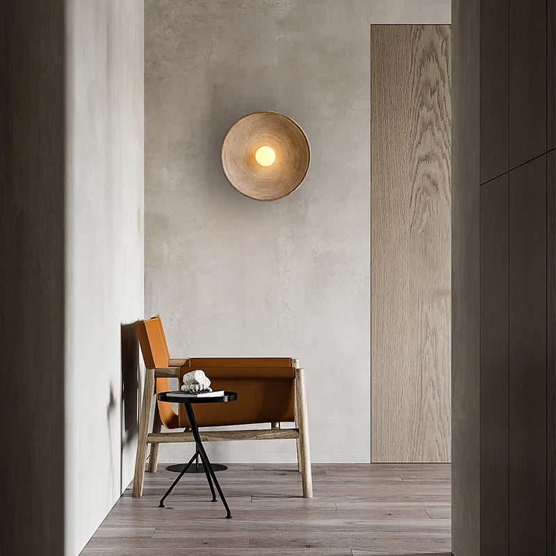 Fenn Round Wood-Effect LED Wall Light