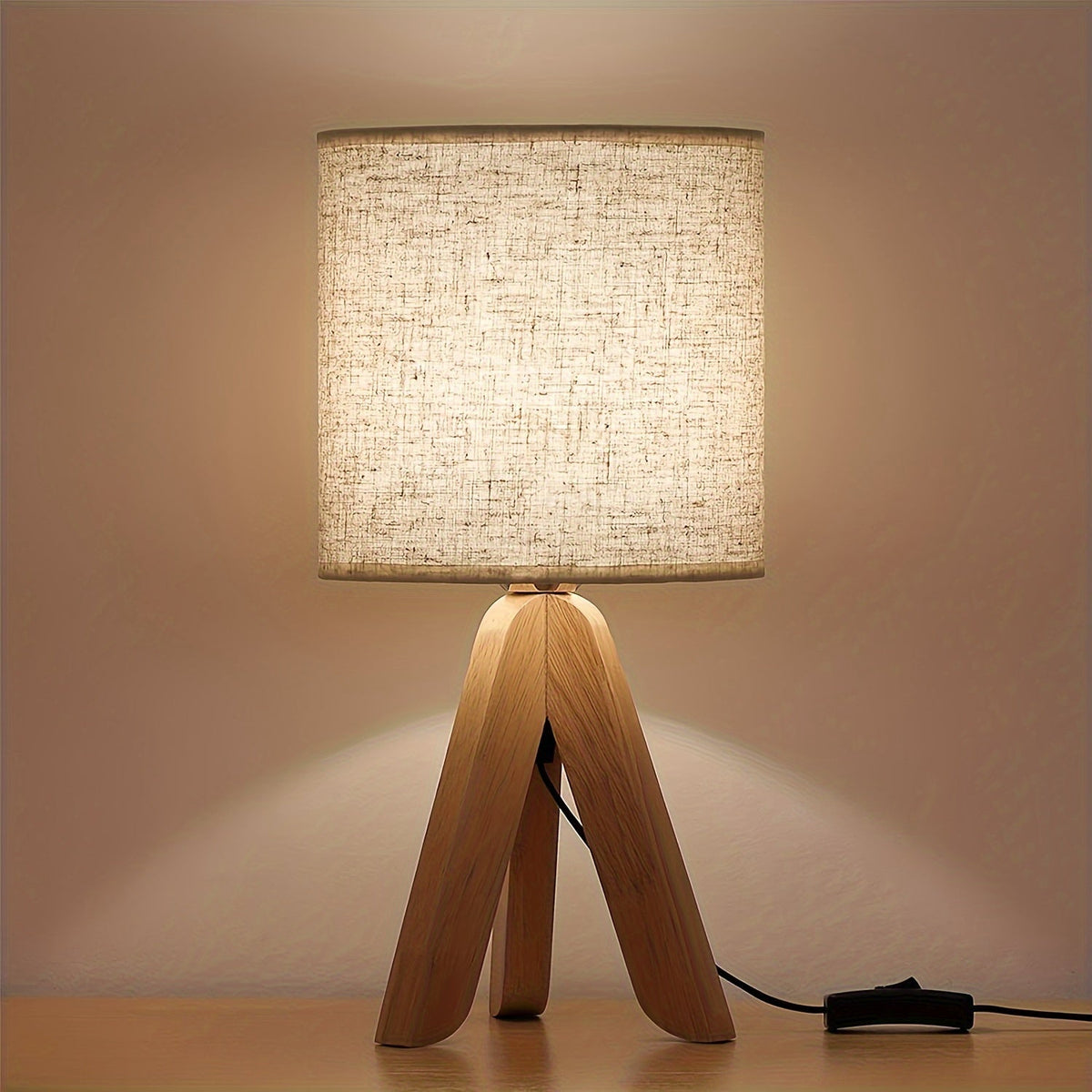 Liv Wooden Tripod Table Lamp with Fabric Shade