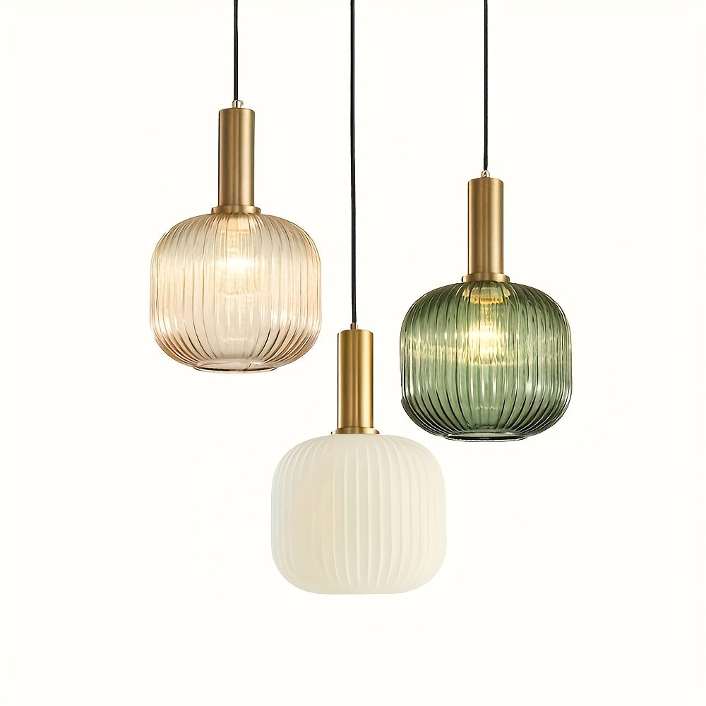 Ribbed Glass & Brass Finish Pendant Light