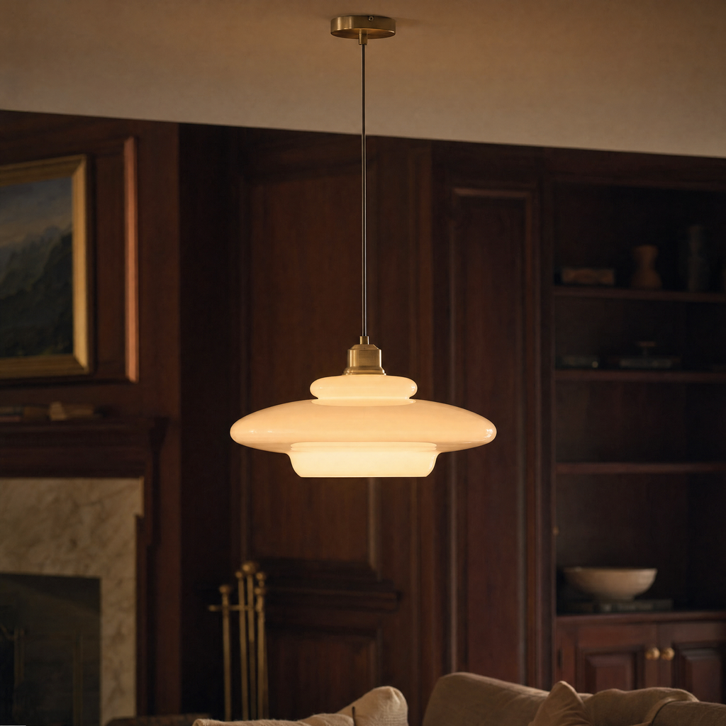 Elsie Milk Glass Mid Century Pendant Light