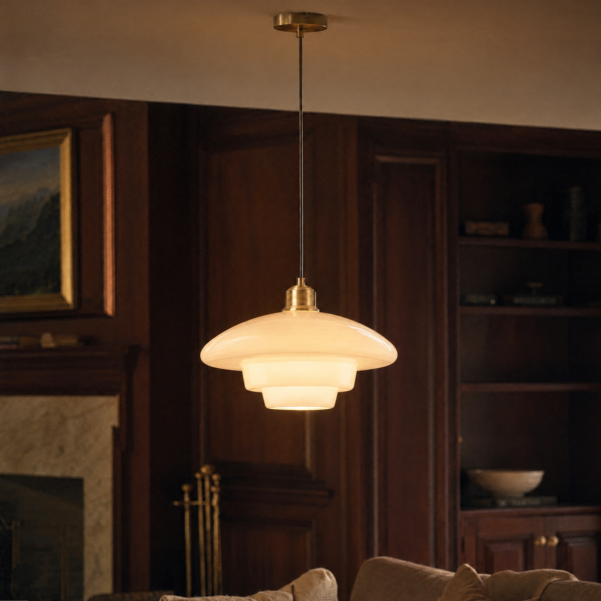 Elsie Milk Glass Mid Century Pendant Light