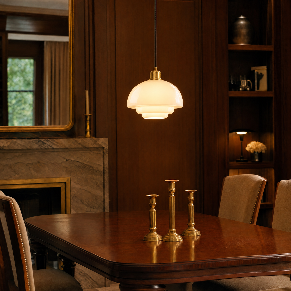 Elsie Milk Glass Mid Century Pendant Light