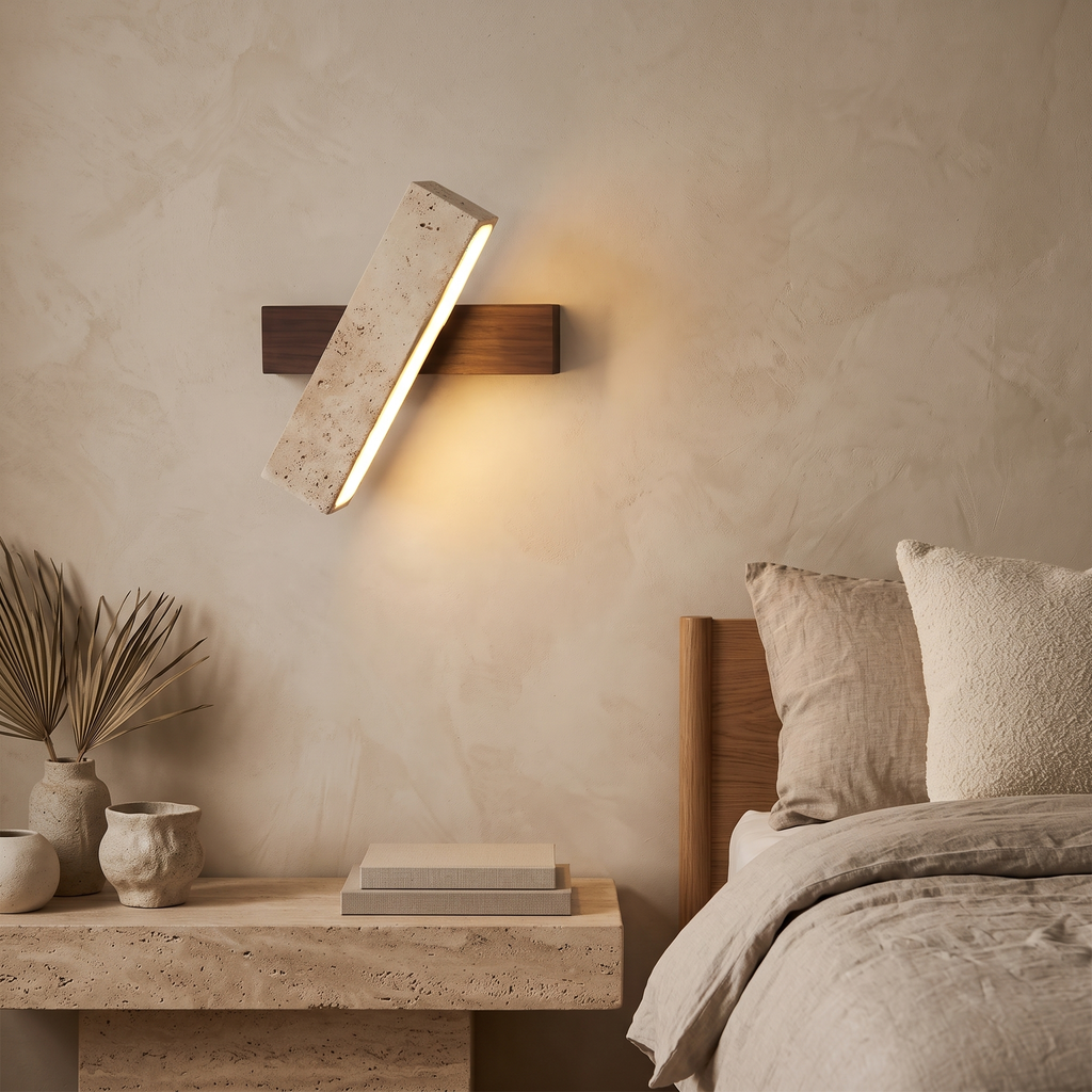 Ines Travertine & Wood LED Wall Light