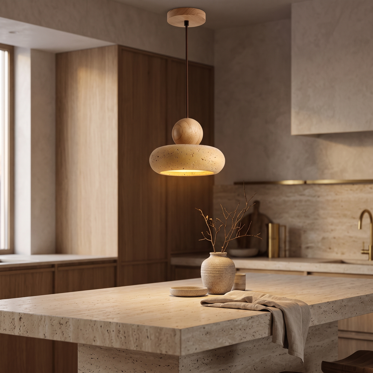 Tova Stone & Wood Mini Pendant Light