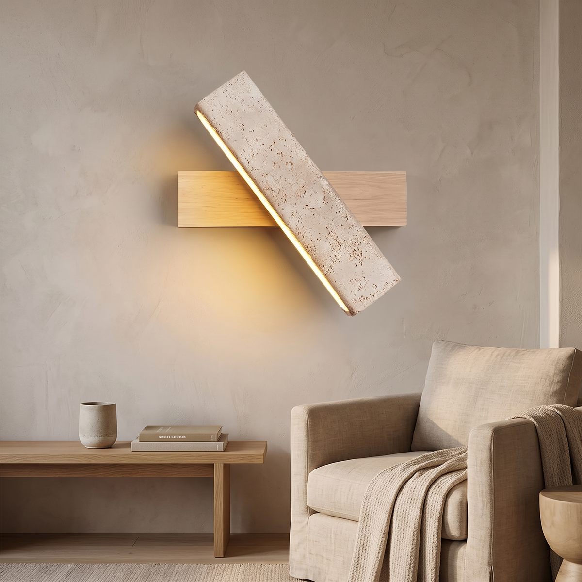 Ines Travertine & Wood LED Wall Light