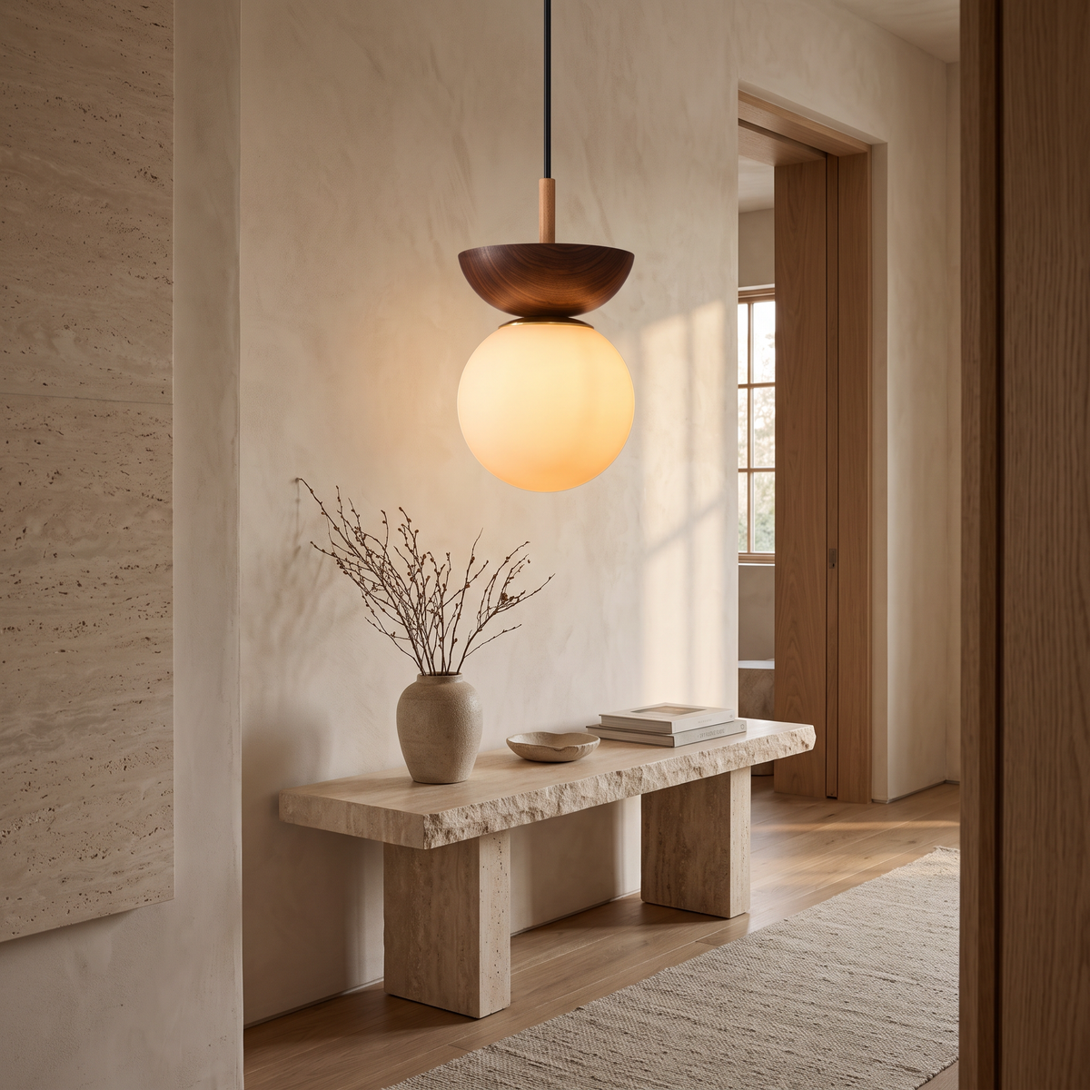 Kiko Wood & Glass Japandi Ceiling Light